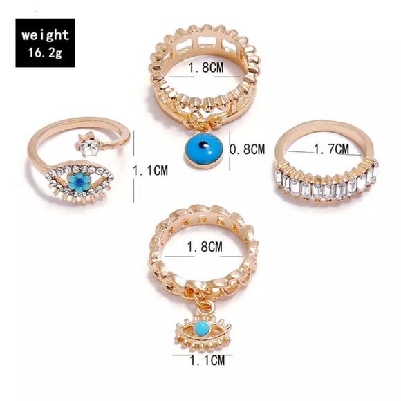 NEW! 4Pcs/Set Gold Color Evil Eye Rings For Women - Picture 4 of 4